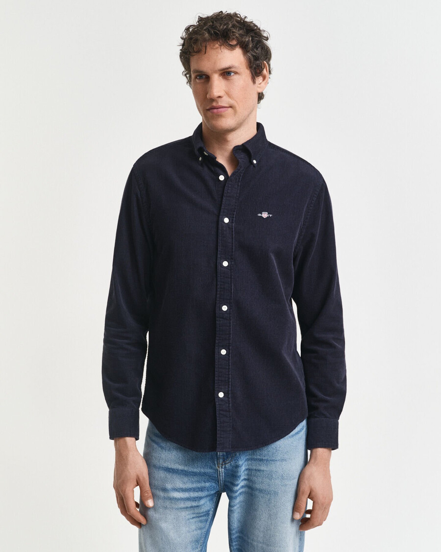 camicia in velluto a coste di cotone vestibilità regolare - blu sera