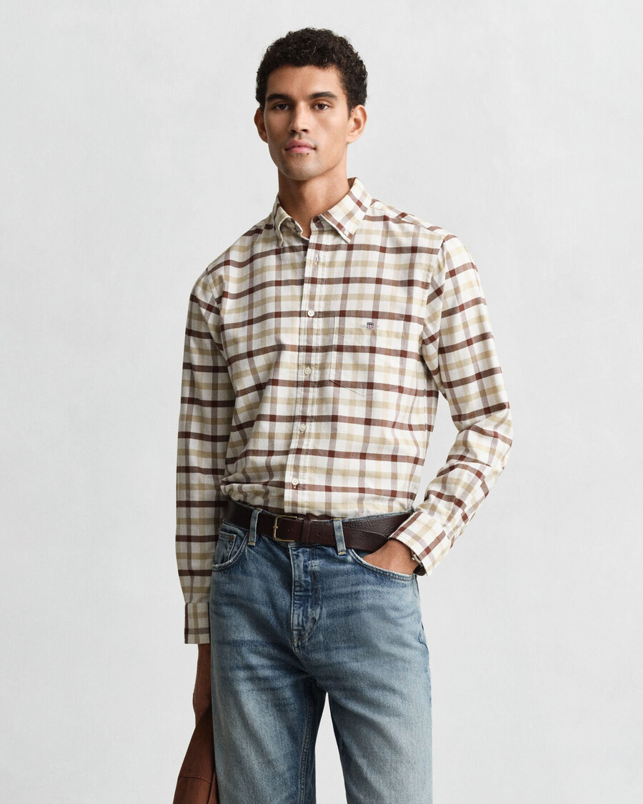 camicia oxford a quadri vestibilità regolare - marrone mogano