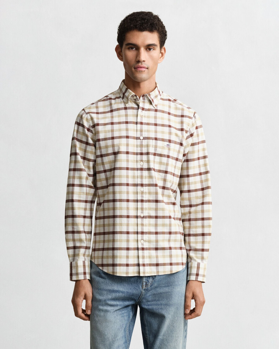 camicia oxford a quadri vestibilità regolare - marrone mogano
