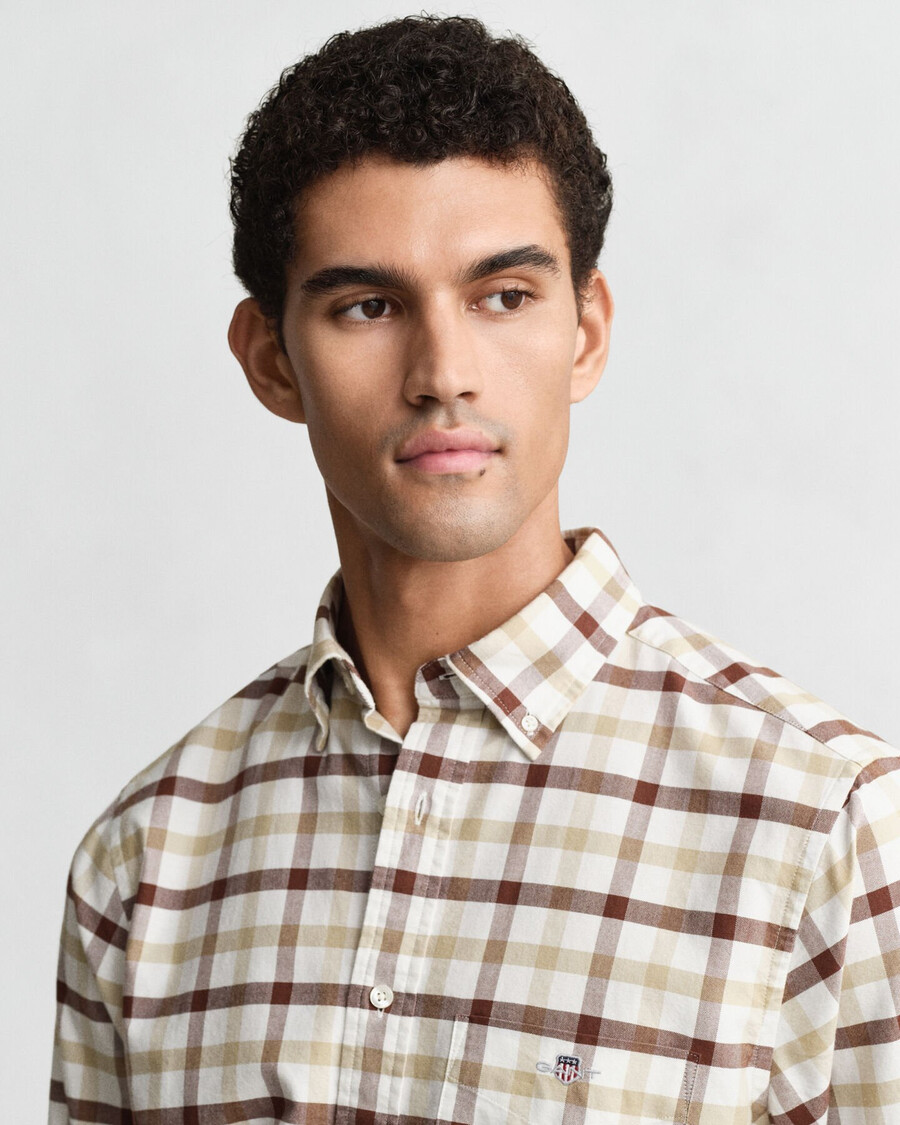 camicia oxford a quadri vestibilità regolare - marrone mogano
