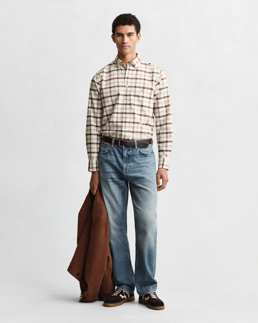 camicia oxford a quadri vestibilità regolare - marrone mogano