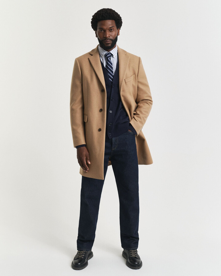 cappotto classico in lana - beige senape