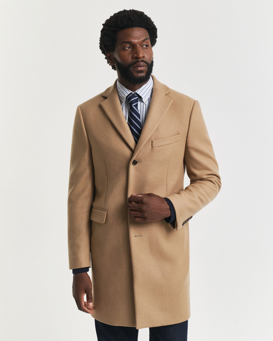 cappotto classico in lana - beige senape