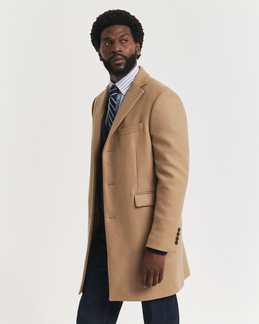 cappotto classico in lana - beige senape