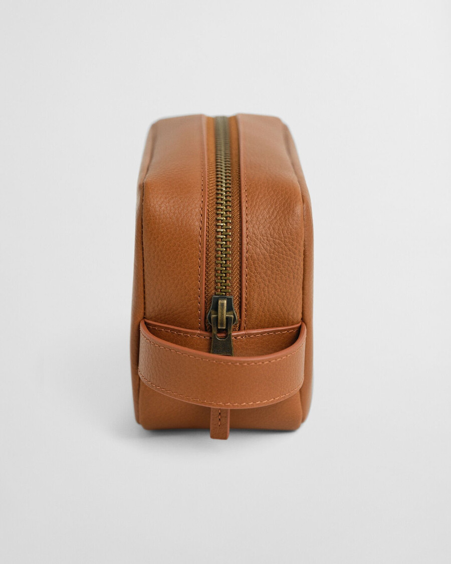borsa da toilette in pelle - cognac