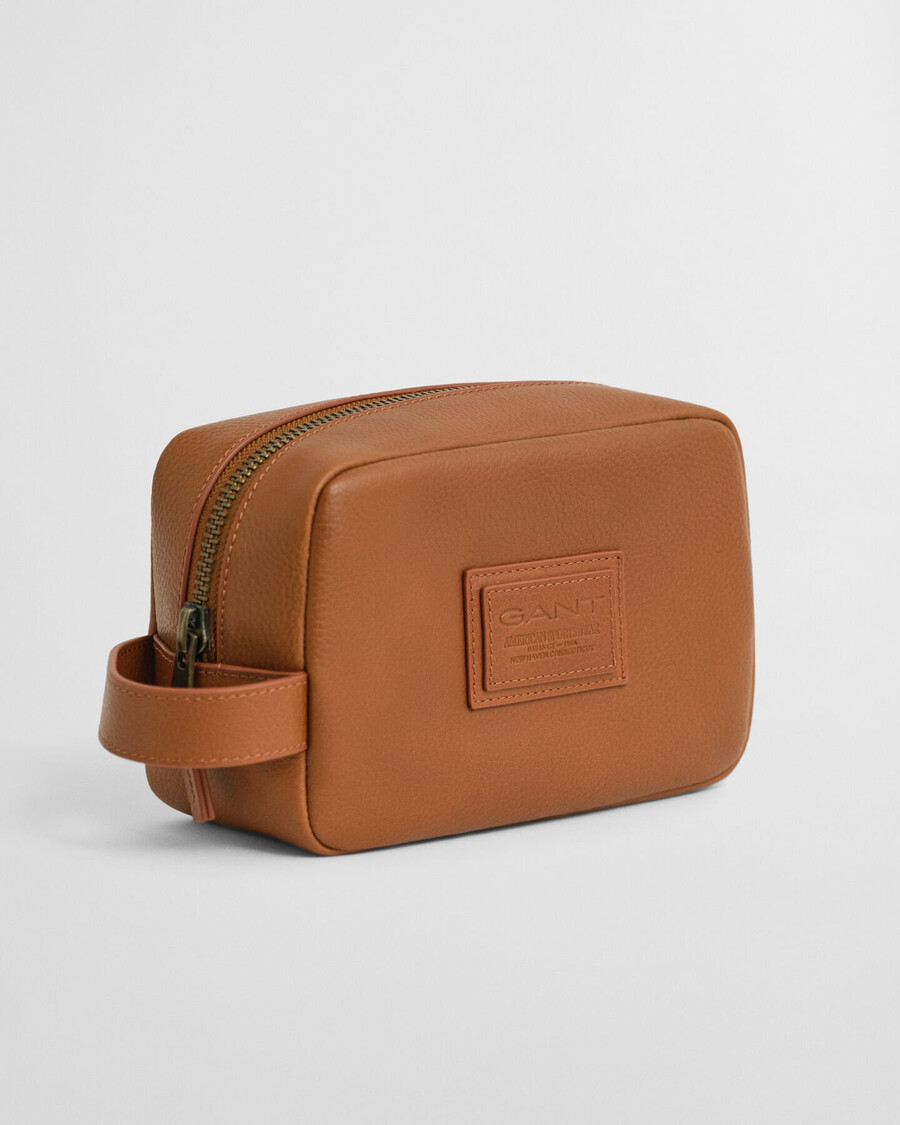 borsa da toilette in pelle - cognac