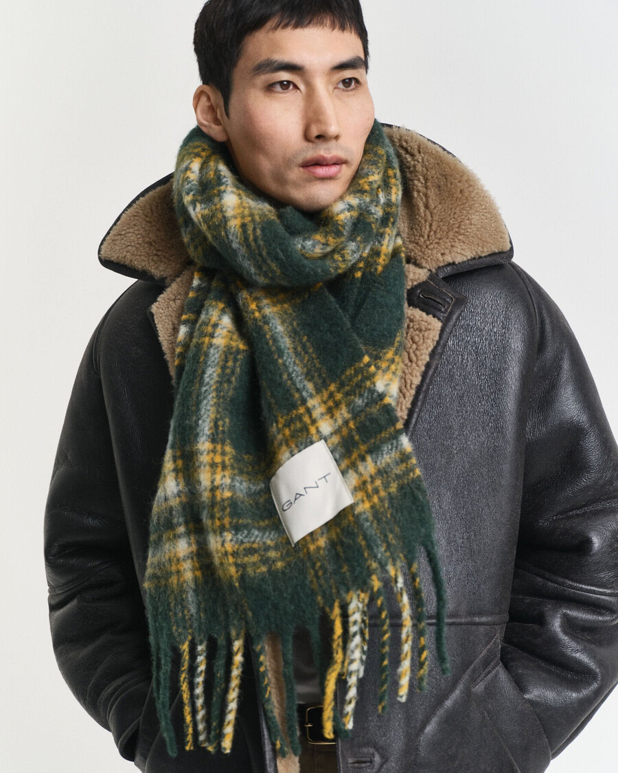 sciarpa in misto mohair e alpaca a quadri - verde tartan