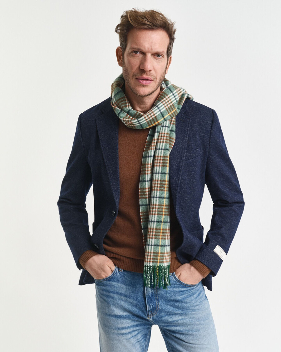 blazer in jersey di lana e cotone bicolore - blu sera