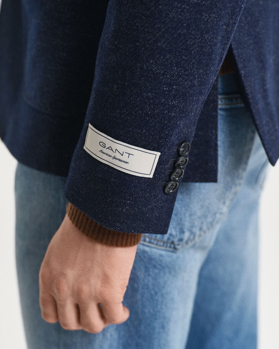 blazer in jersey di lana e cotone bicolore - blu sera