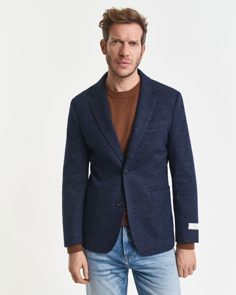 blazer in jersey di lana e cotone bicolore - blu sera