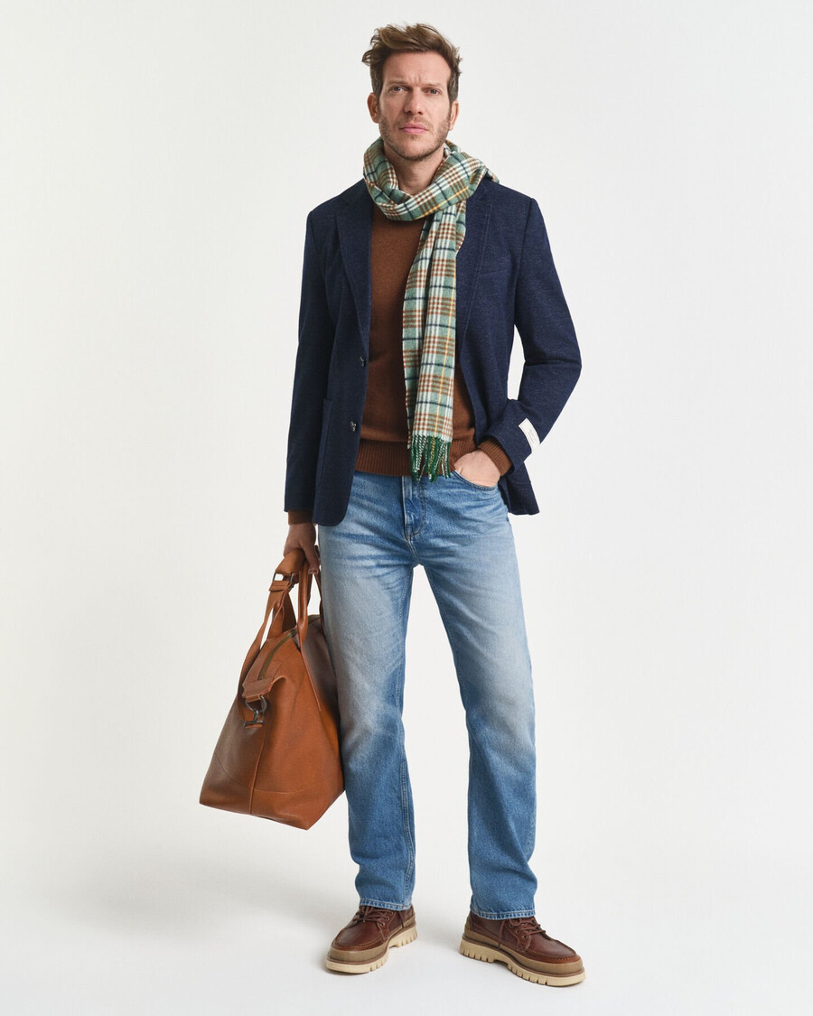 blazer in jersey di lana e cotone bicolore - blu sera