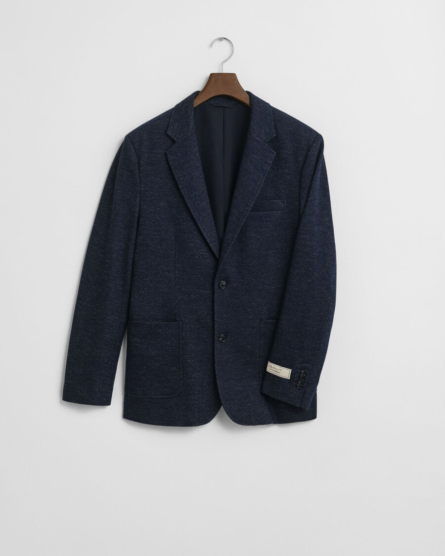 blazer in jersey di lana e cotone bicolore - blu sera