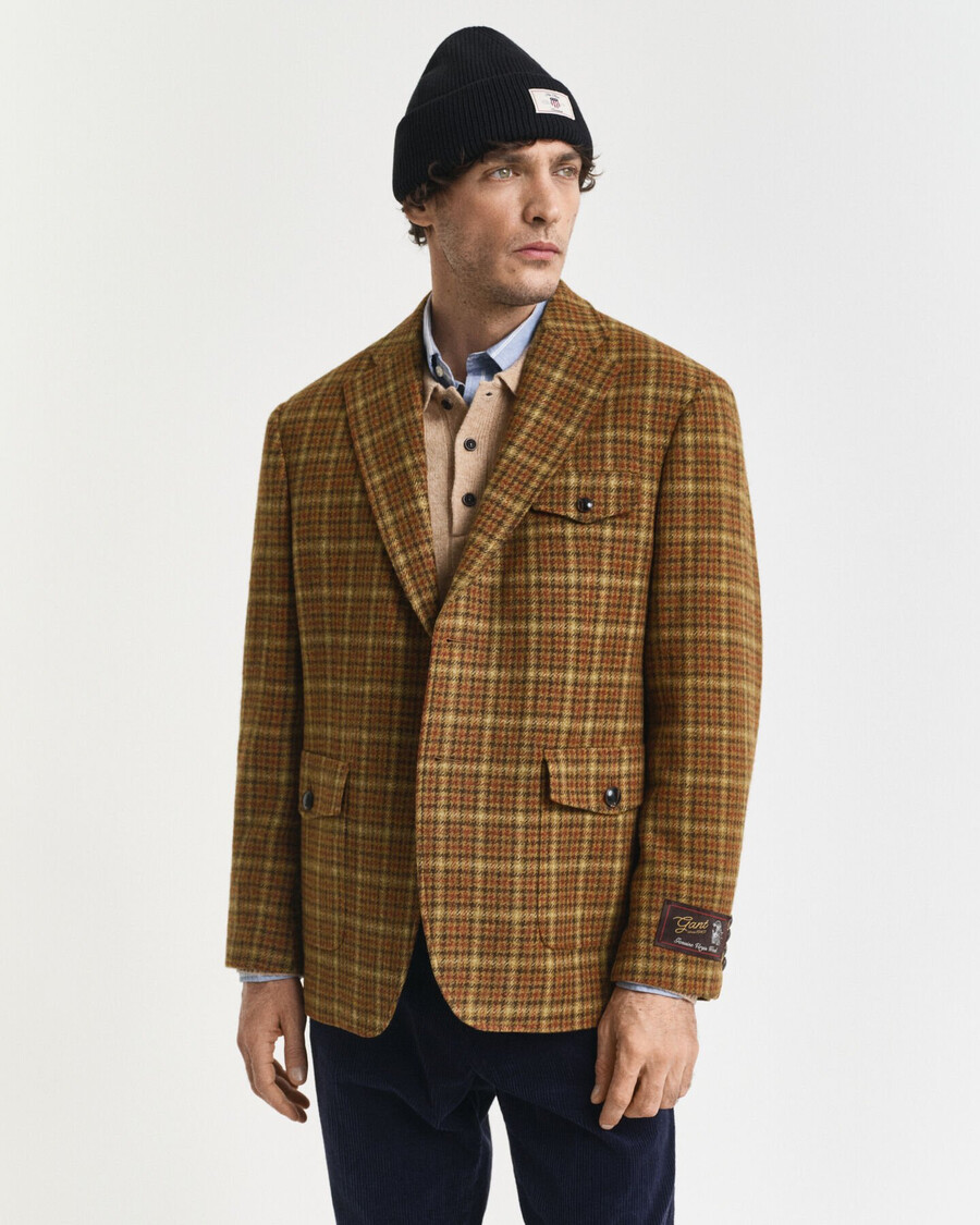 blazer in tweed a quadri dal taglio rilassato - burro darachidi