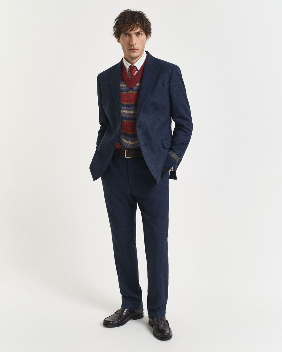 giacca da abito slim fit in flanella a spina di pesce - blu sera