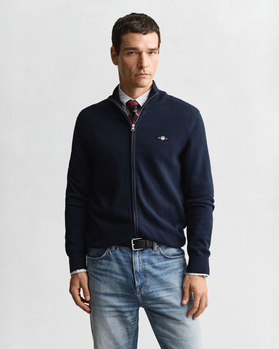 cardigan casual in cotone con cerniera - blu sera