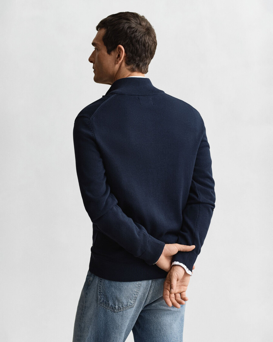 cardigan casual in cotone con cerniera - blu sera
