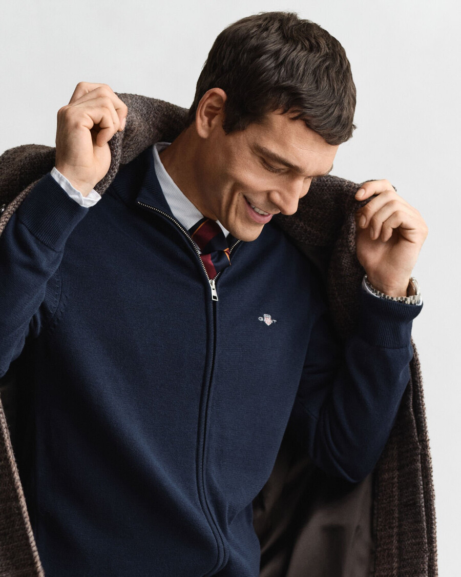 cardigan casual in cotone con cerniera - blu sera