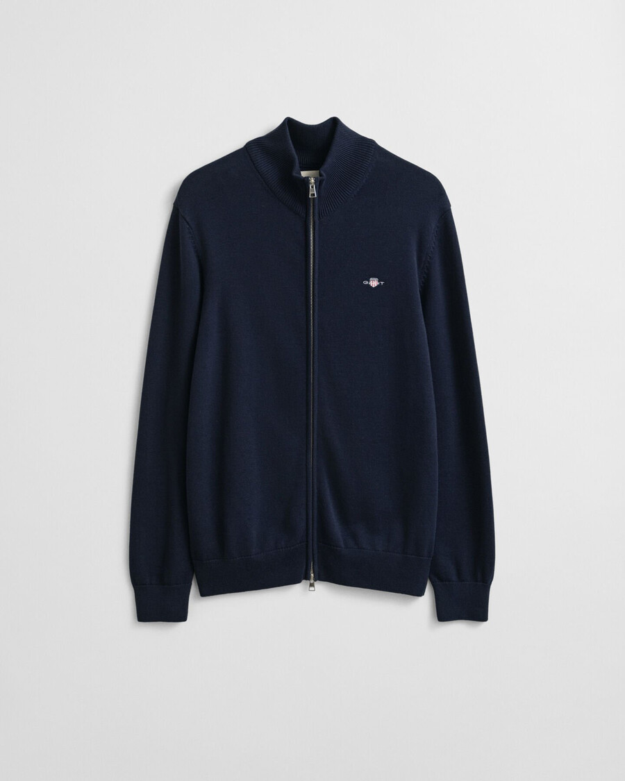 cardigan casual in cotone con cerniera - blu sera
