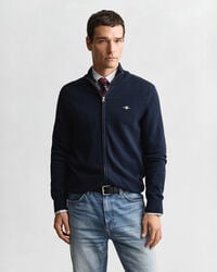 cardigan casual in cotone con cerniera - blu sera