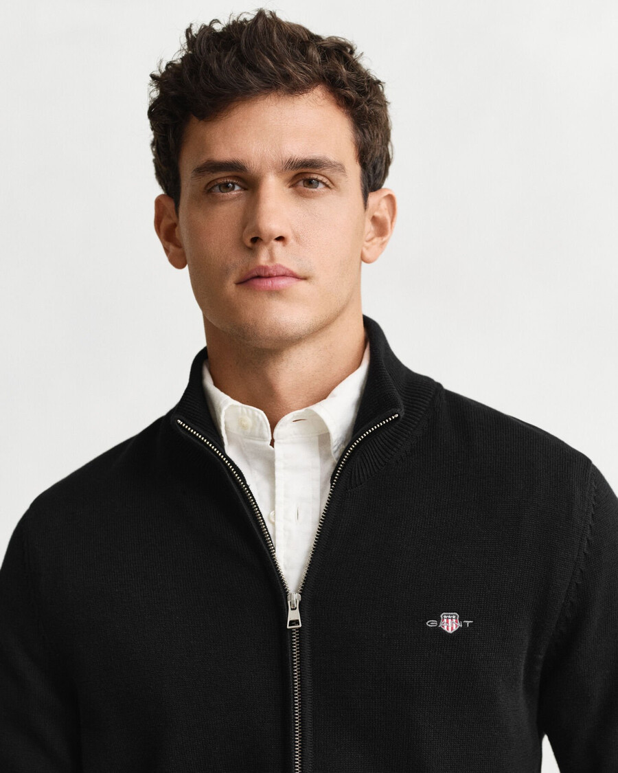 cardigan casual in cotone con cerniera - nero