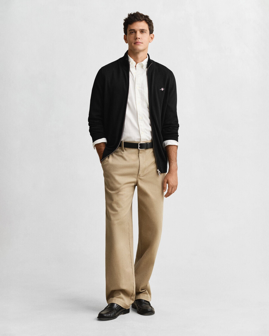 cardigan casual in cotone con cerniera - nero