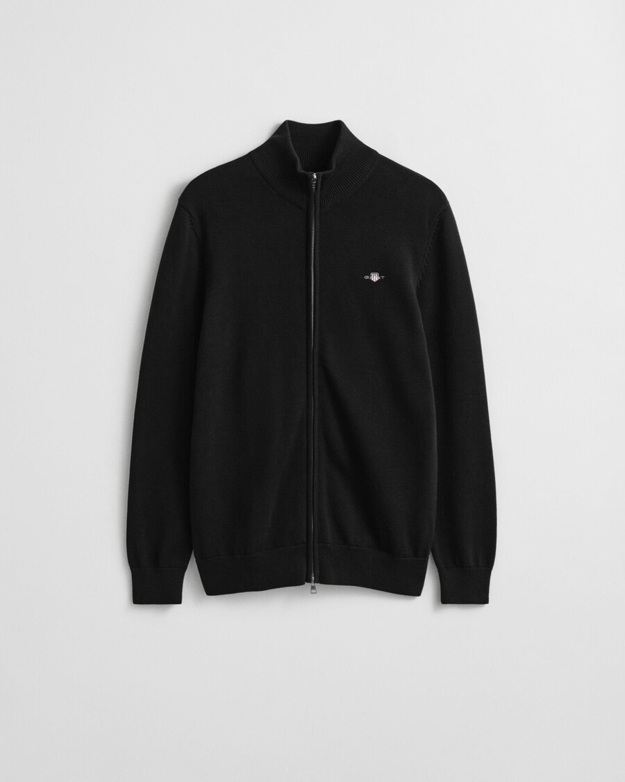 cardigan casual in cotone con cerniera - nero