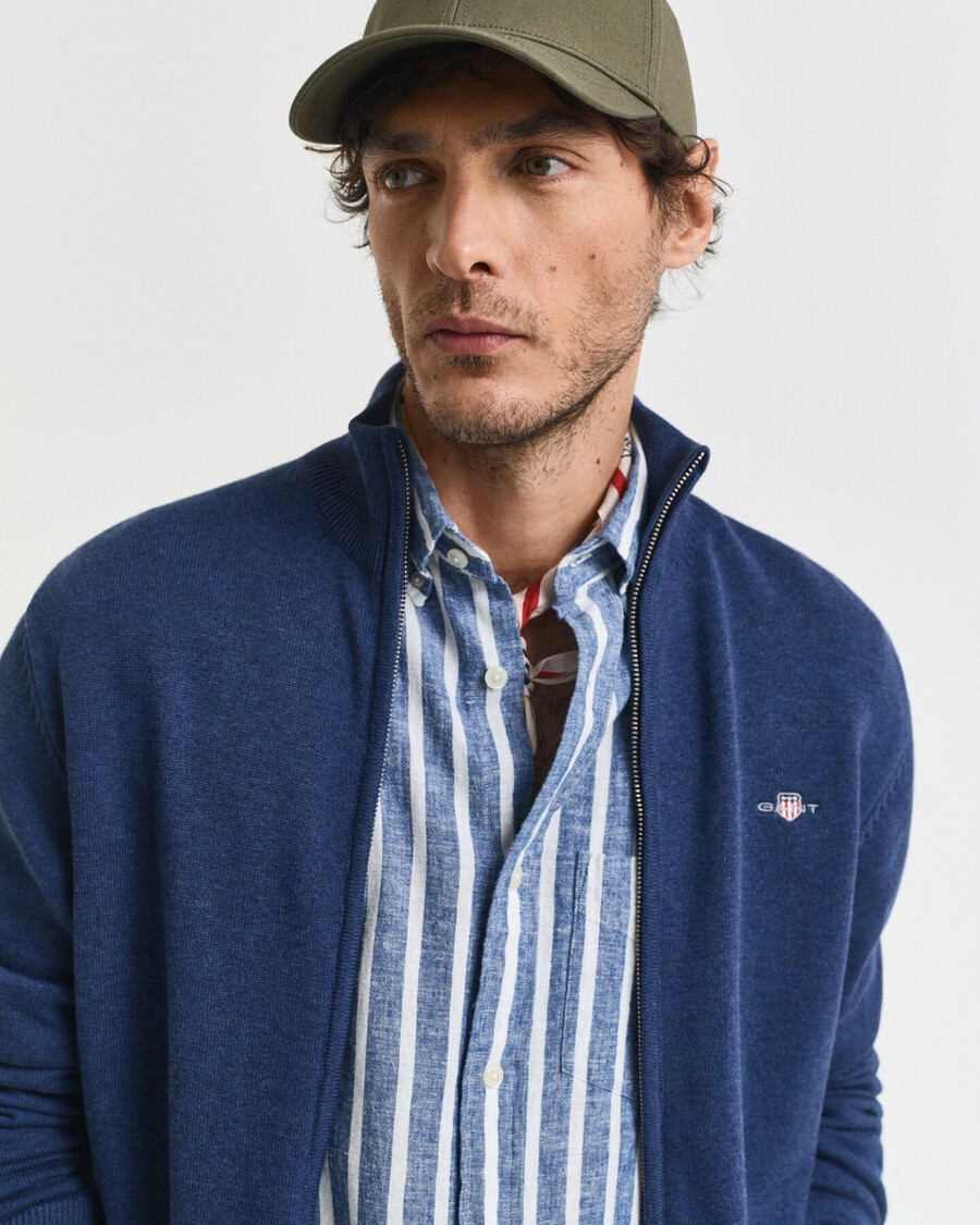 cardigan casual in cotone con cerniera - dk jeansblue melange