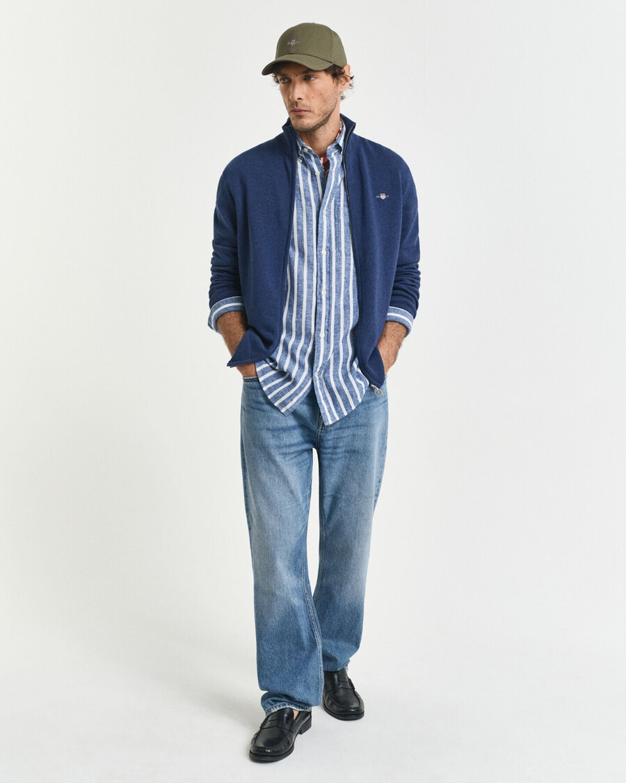 cardigan casual in cotone con cerniera - dk jeansblue melange