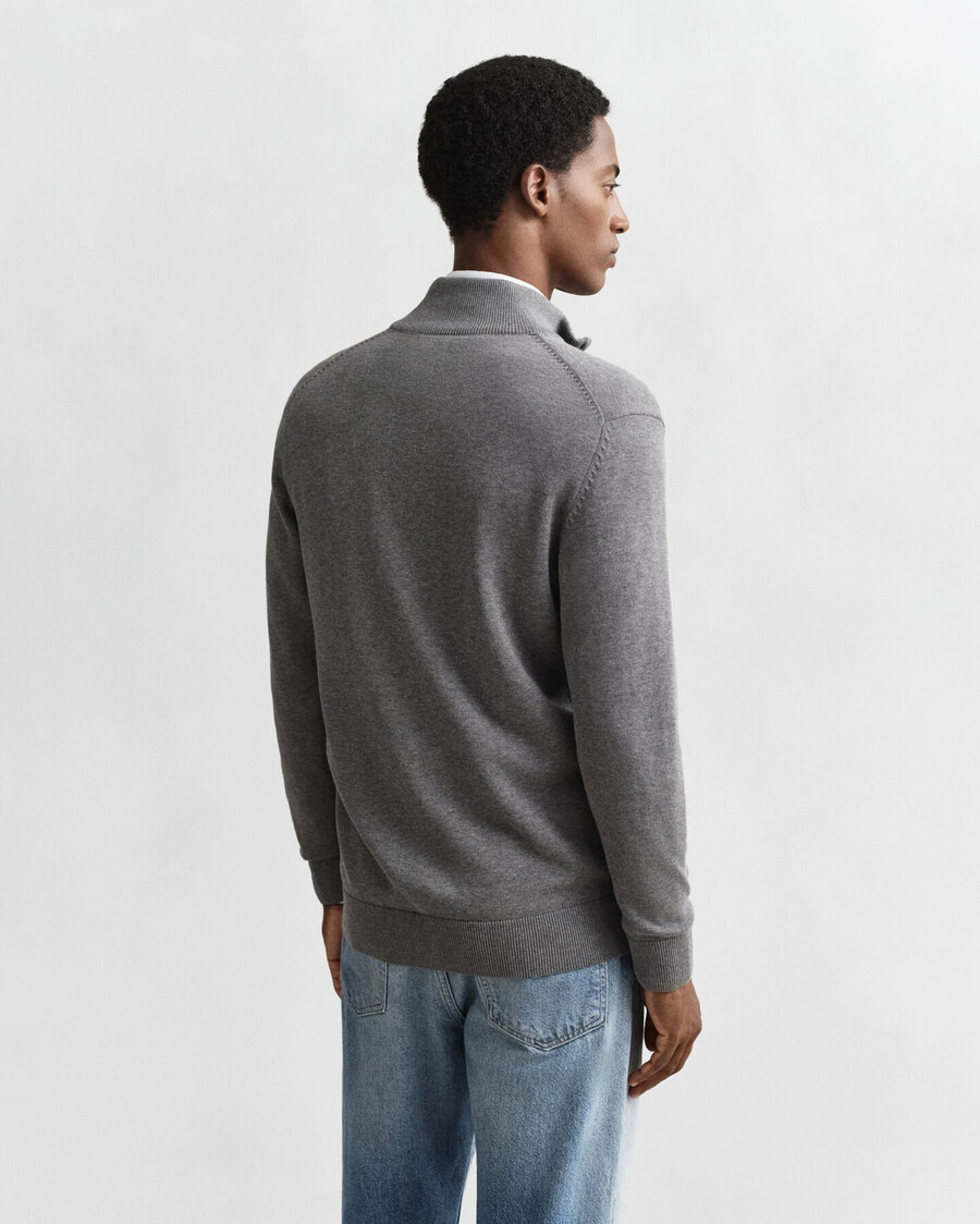 cardigan casual in cotone con cerniera - grigio scuro melange