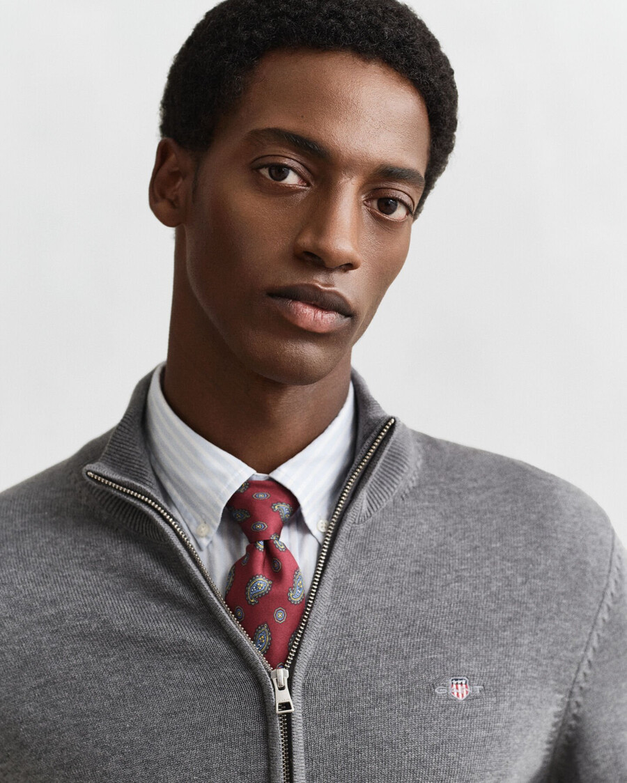 cardigan casual in cotone con cerniera - grigio scuro melange