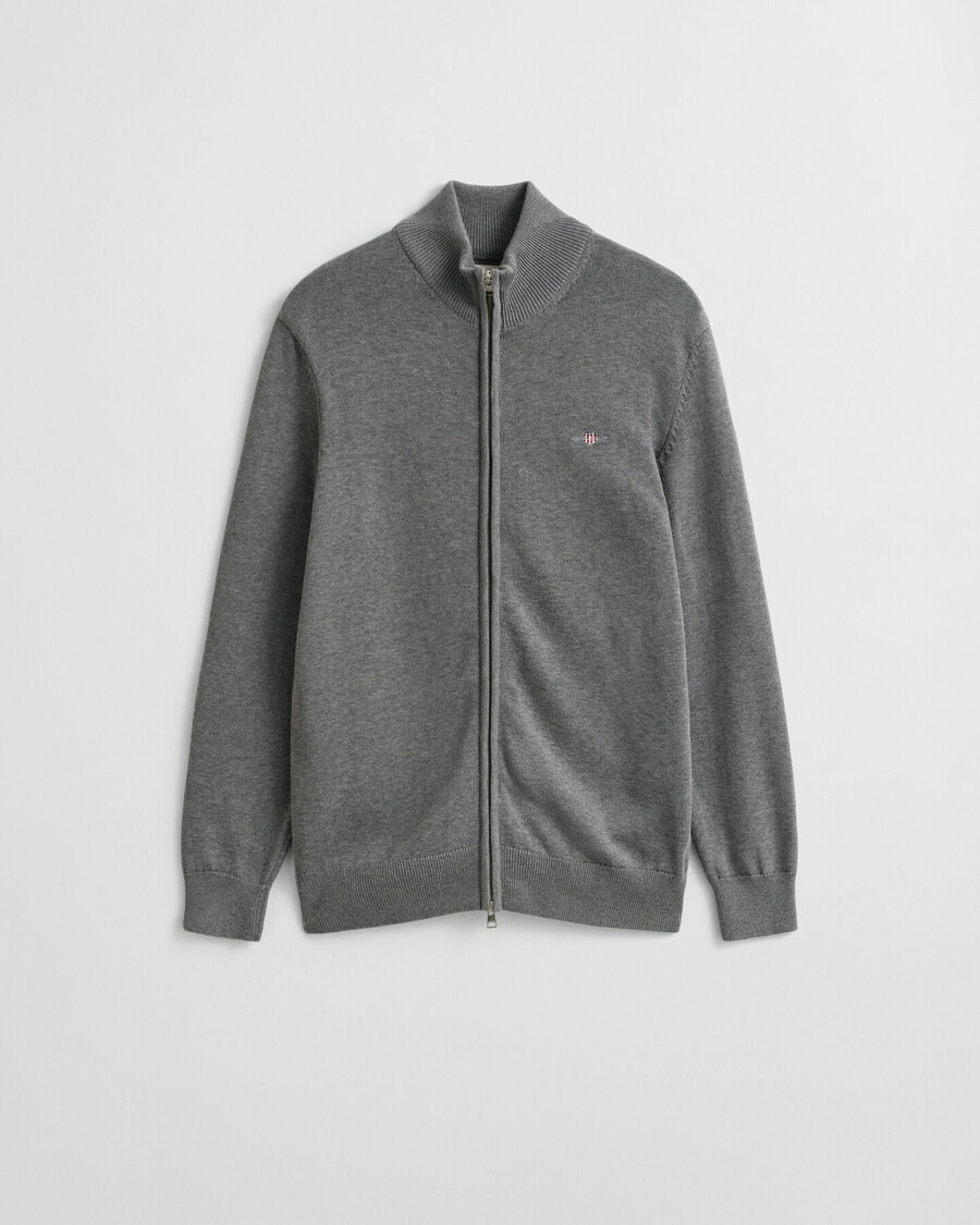cardigan casual in cotone con cerniera - grigio scuro melange