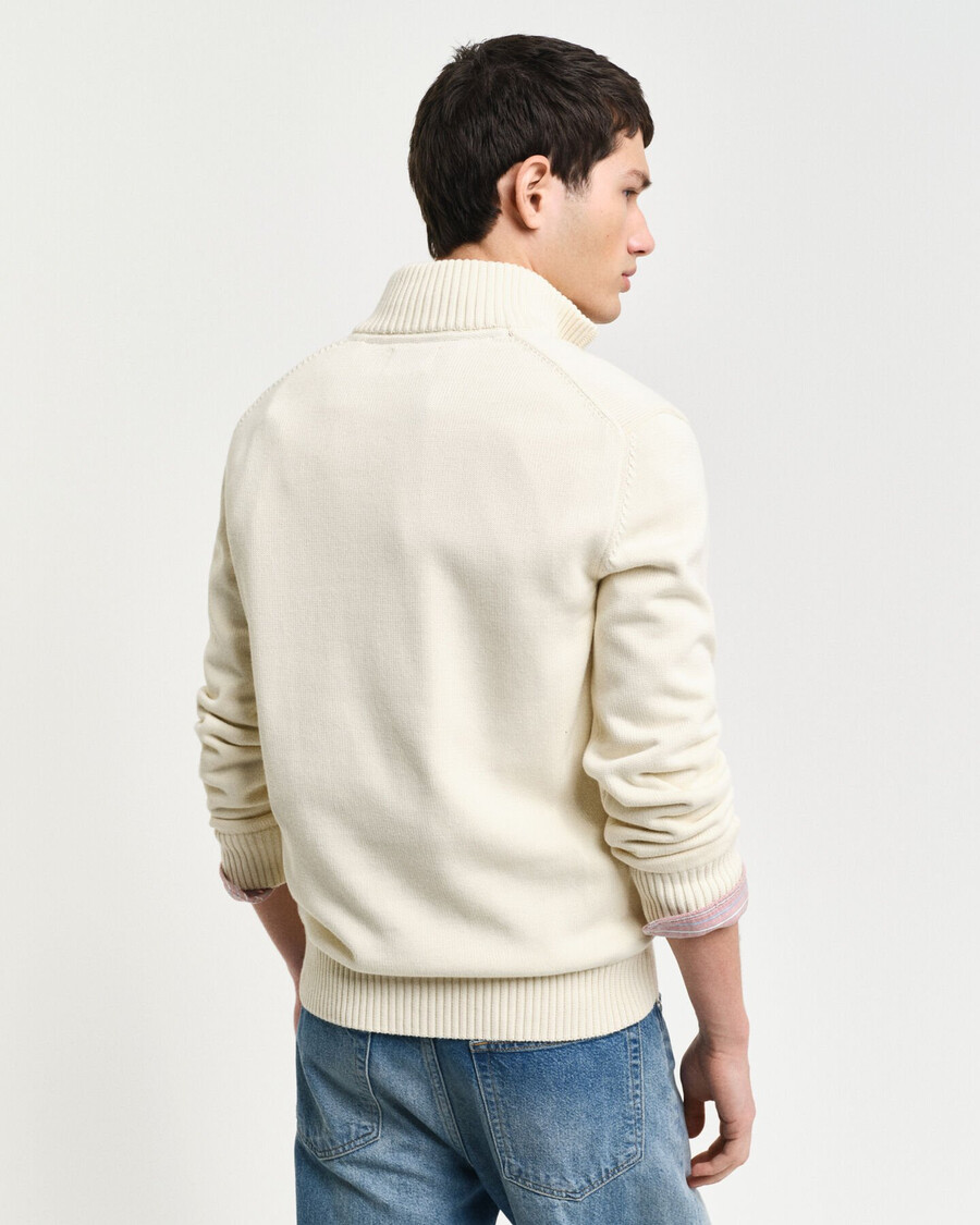 maglione casual in cotone con mezza zip - crema