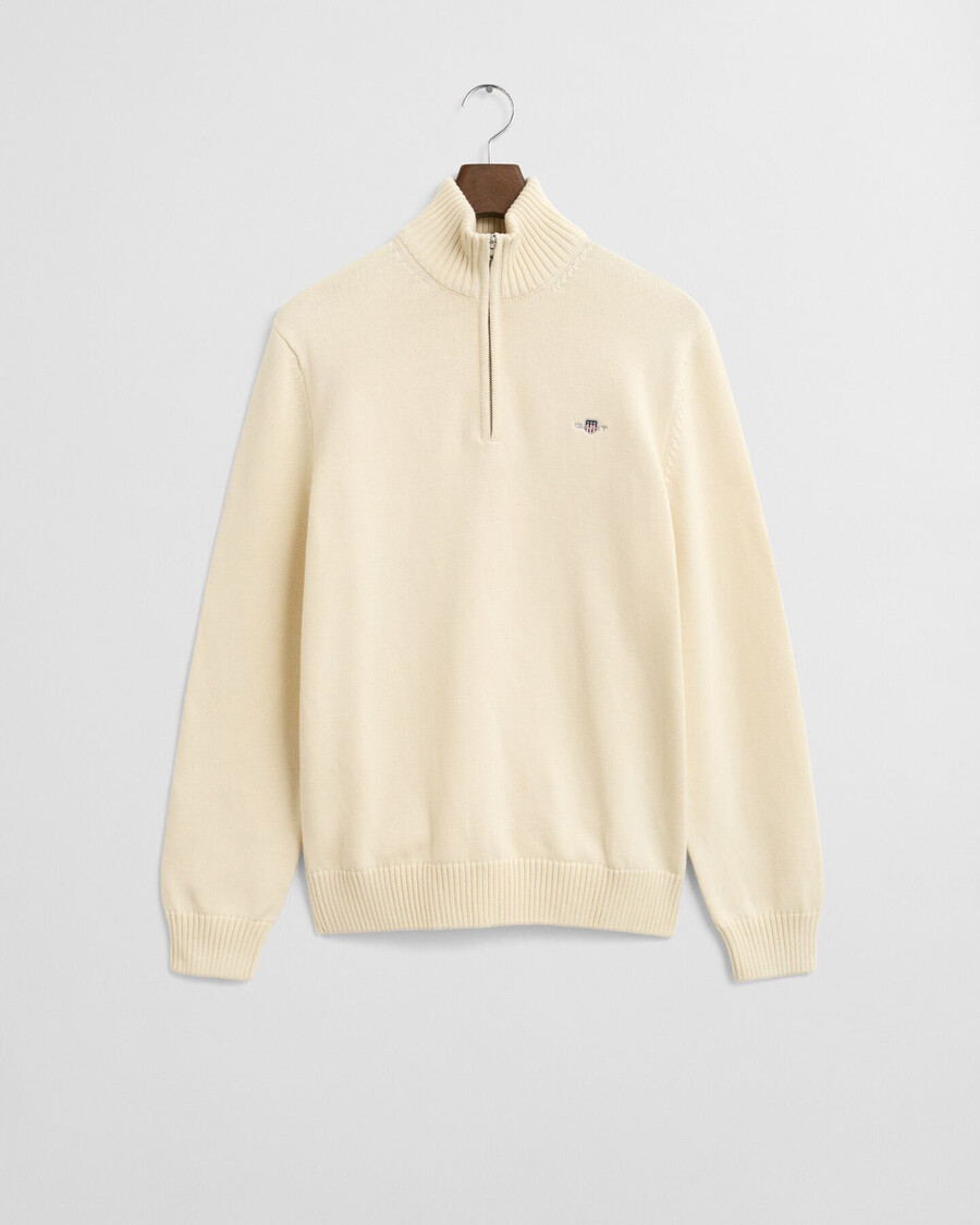 maglione casual in cotone con mezza zip - crema