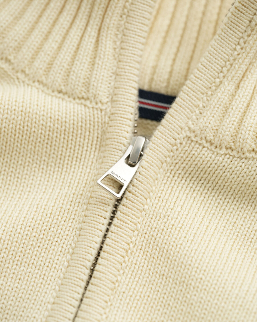 maglione casual in cotone con mezza zip - crema