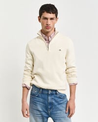 maglione casual in cotone con mezza zip - crema