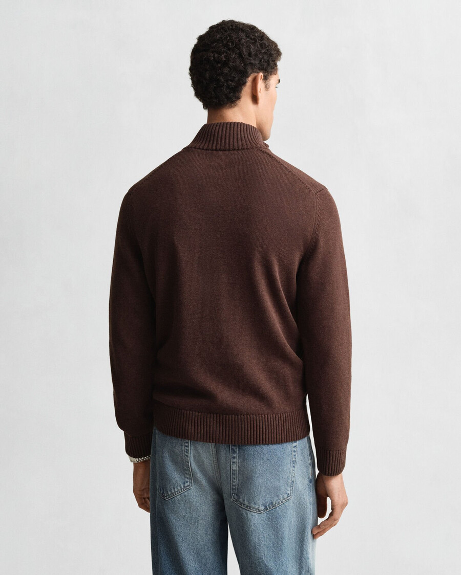 maglione casual in cotone con mezza zip - marrone melange