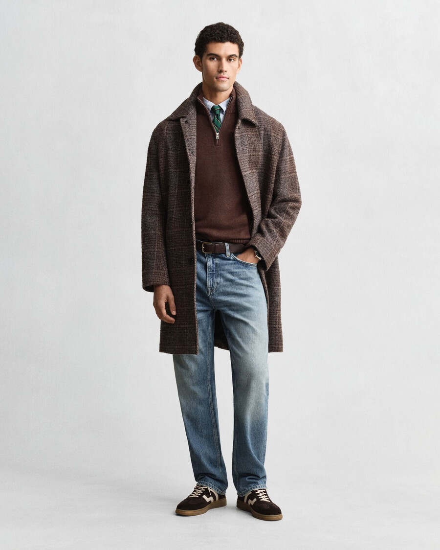 maglione casual in cotone con mezza zip - marrone melange