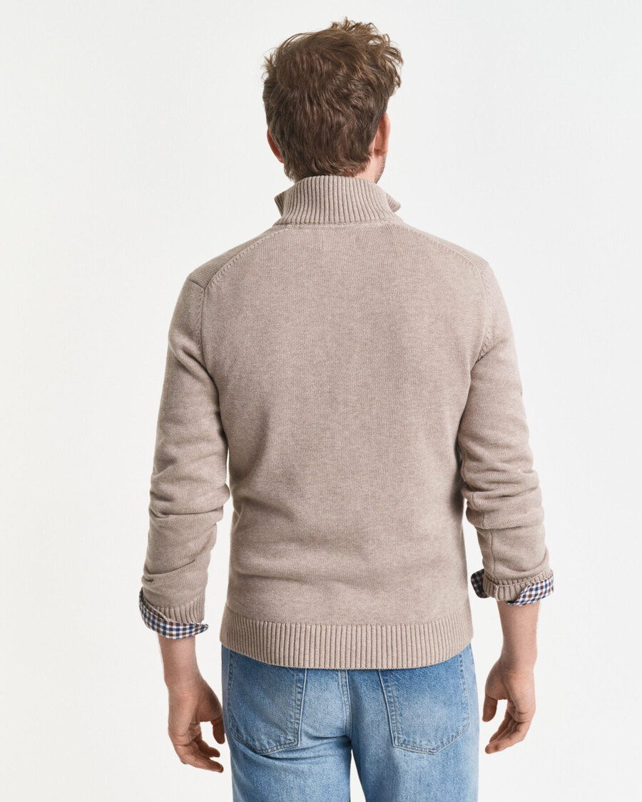 maglione casual in cotone con mezza zip - melange sabbia scura