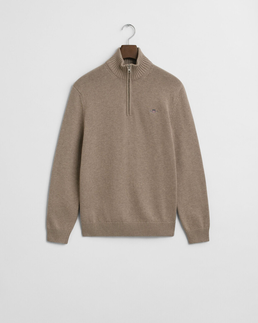 maglione casual in cotone con mezza zip - melange sabbia scura