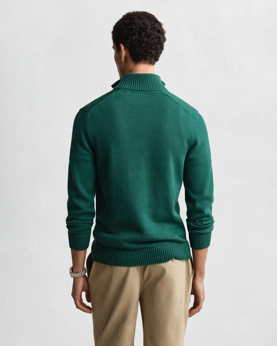 maglione casual in cotone con mezza zip - verde foresta intenso