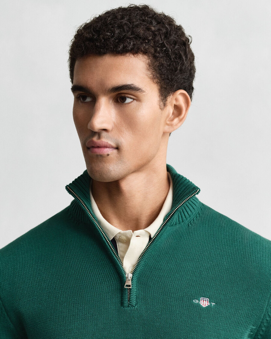 maglione casual in cotone con mezza zip - verde foresta intenso