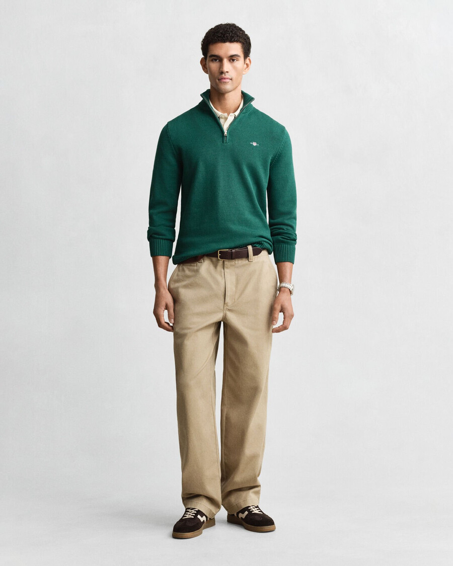 maglione casual in cotone con mezza zip - verde foresta intenso