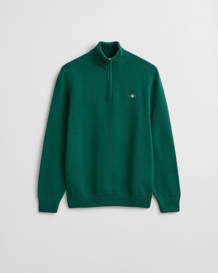 maglione casual in cotone con mezza zip - verde foresta intenso