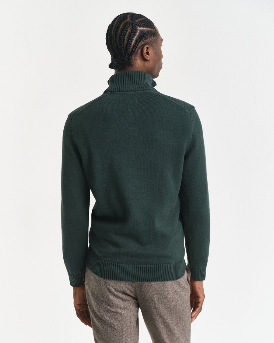 maglione casual in cotone con mezza zip - verde tartan
