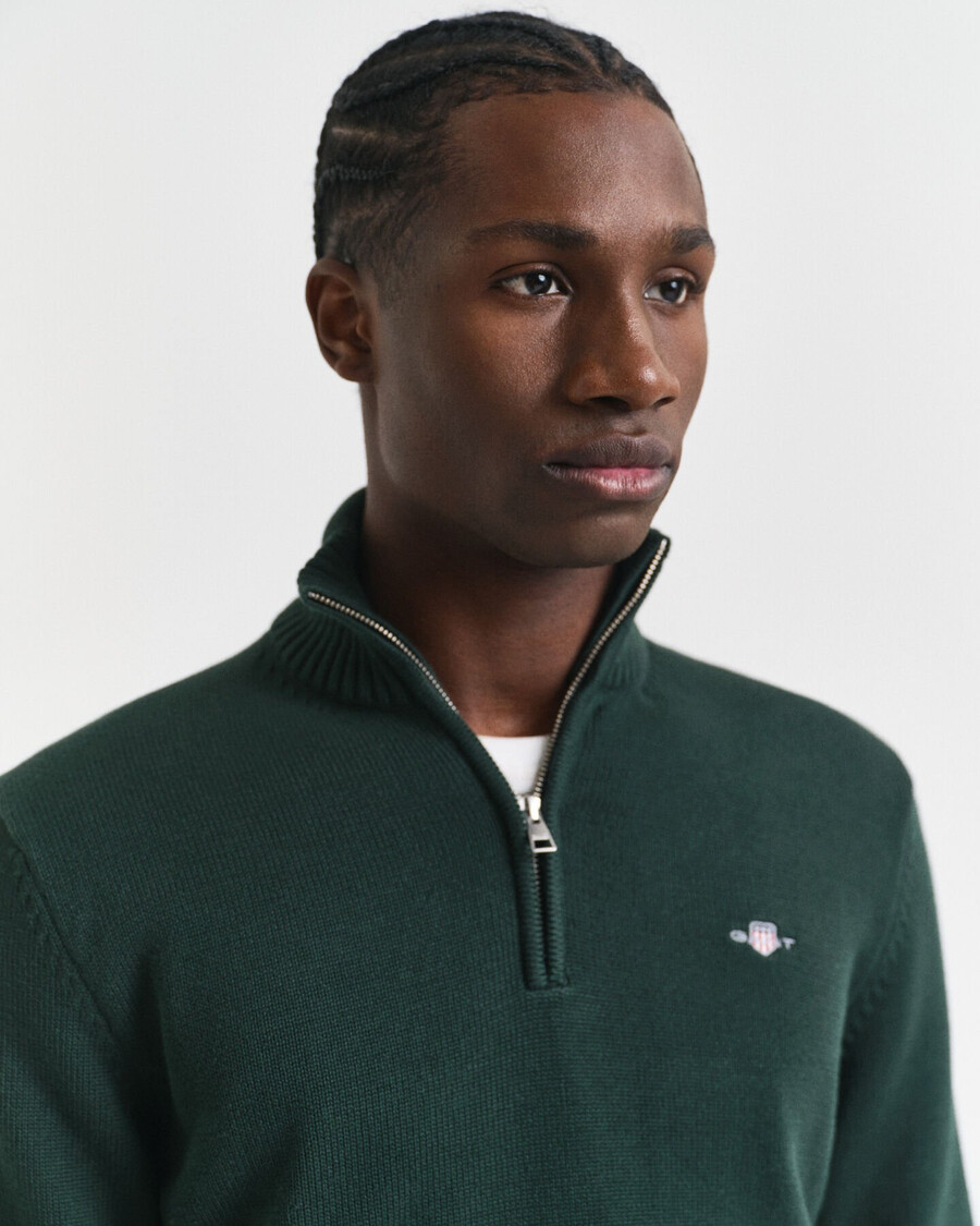 maglione casual in cotone con mezza zip - verde tartan