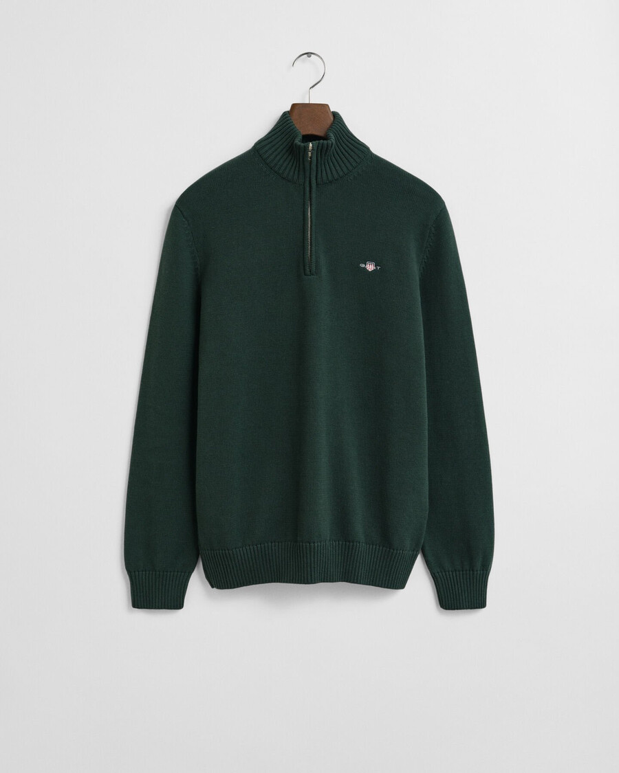 maglione casual in cotone con mezza zip - verde tartan