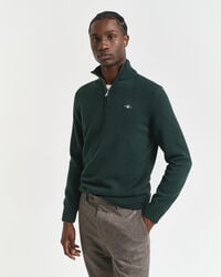 maglione casual in cotone con mezza zip - verde tartan