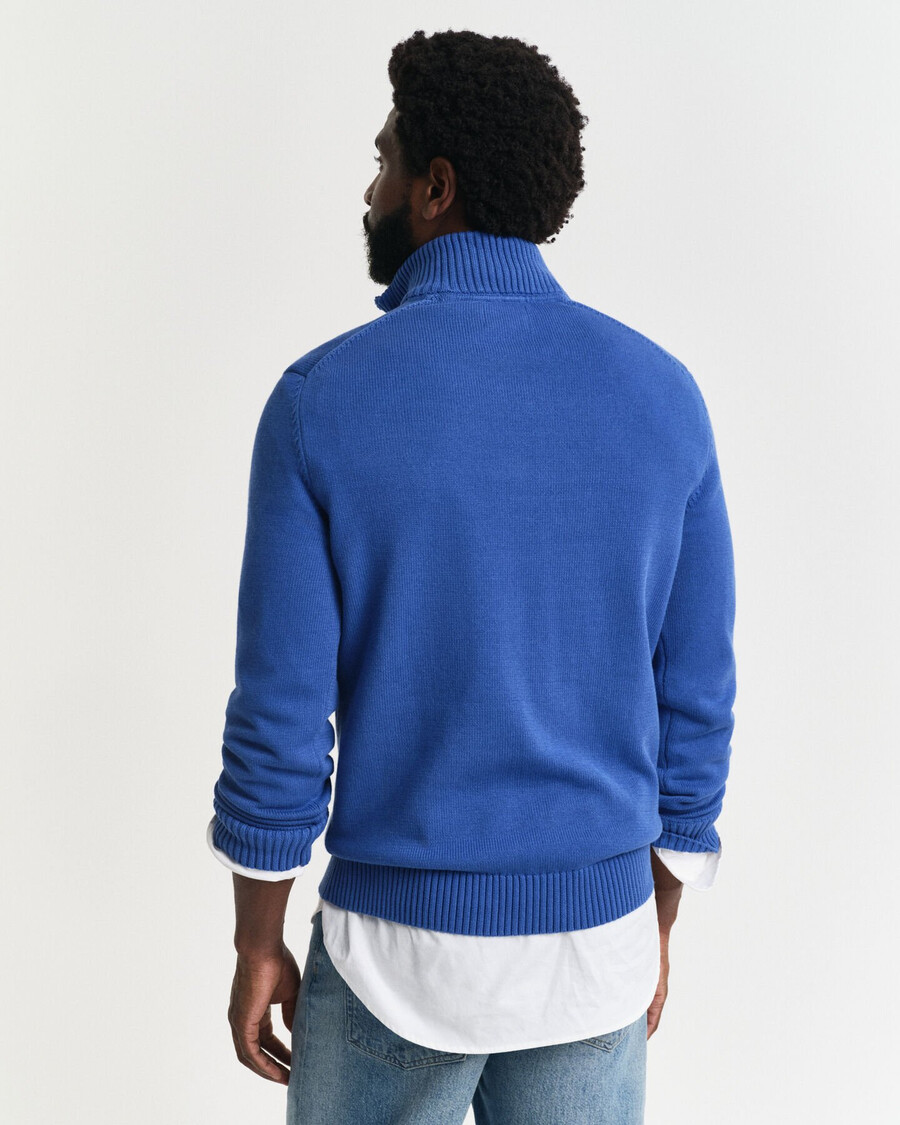 maglione casual in cotone con mezza cerniera - blu intenso