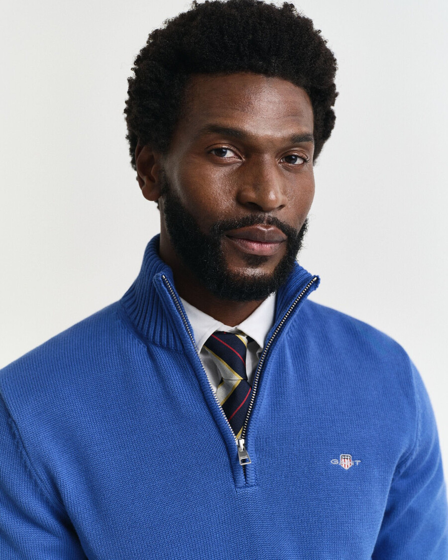 maglione casual in cotone con mezza cerniera - blu intenso