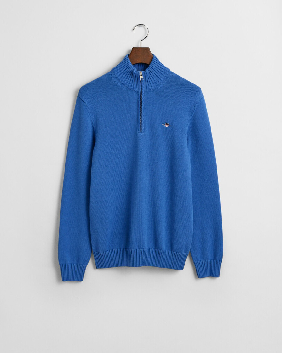 maglione casual in cotone con mezza cerniera - blu intenso